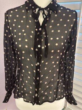 Mossimo Supply Co. Black Sheer Polka Dot Tie-Neck Blouse